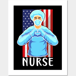 Nurse Heart USA Flag Nursing Hospital Medicine Doc Posters and Art